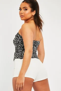 Rebellious Fashion Black Polka Printed Corset Crop Top - Krissy