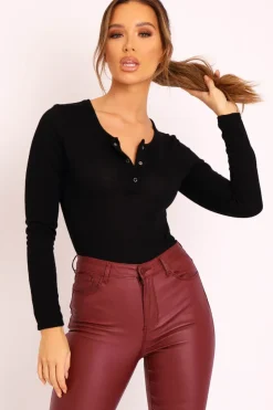 Rebellious Fashion Black Popper Front Bodysuit - Kymia
