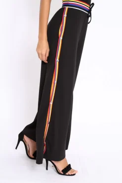 Rebellious Fashion Black Popper Pants with Multi Stripe Trim - Kendria