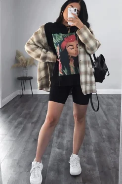 Rebellious Fashion Black Printed T-shirt and Cycling Shorts Co-Ord - Eliza