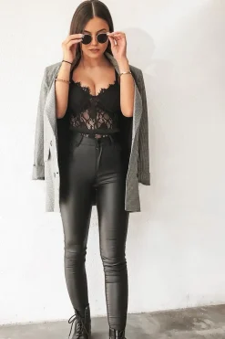 Rebellious Fashion Black PU Coated Skinny Jeans - Rachell