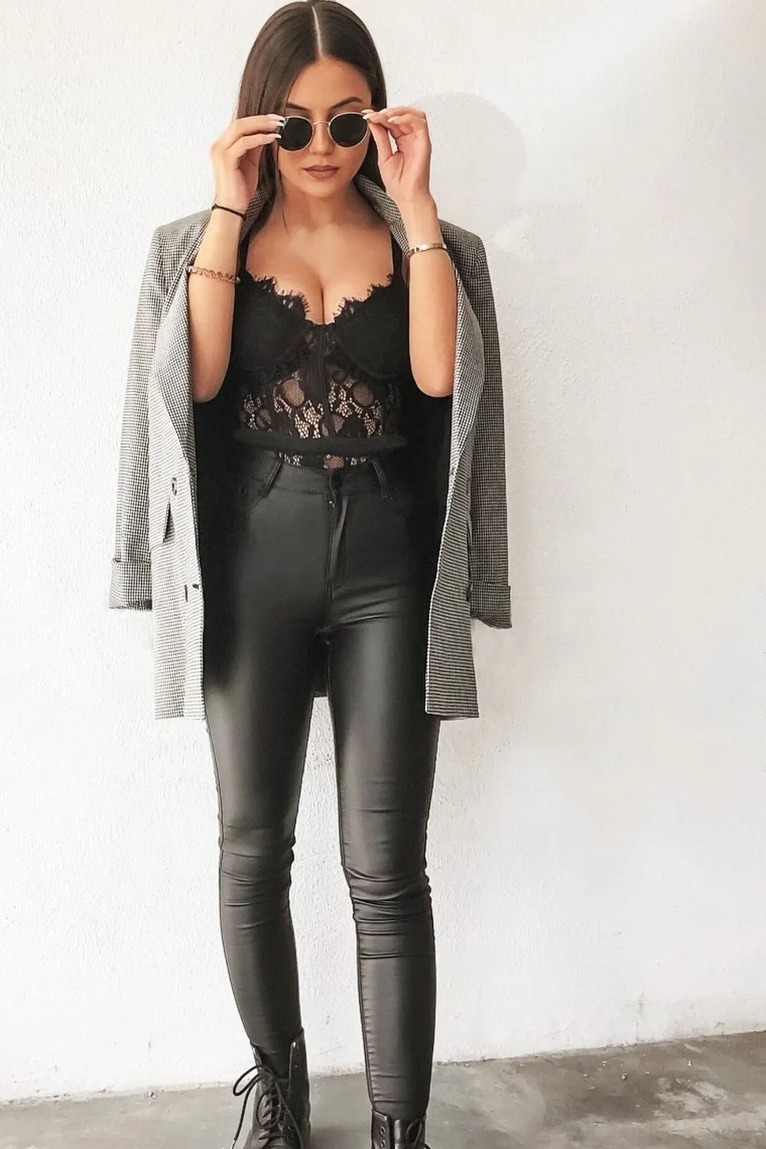 Rebellious Fashion Black PU Coated Skinny Jeans - Rachell