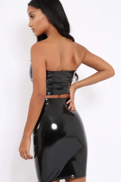 Rebellious Fashion Black PU Co-ord Set - Allison