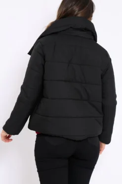 Rebellious Fashion Black Puffer Jacket with Tie Front - Lolamae