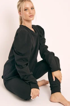 Rebellious Fashion Black Puff Sleeve Loungewear Co-ord - Harley