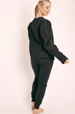 Rebellious Fashion Black Puff Sleeve Loungewear Co-ord - Harley