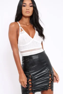 Rebellious Fashion Black PU Lace Up Mini Skirt - Sabina