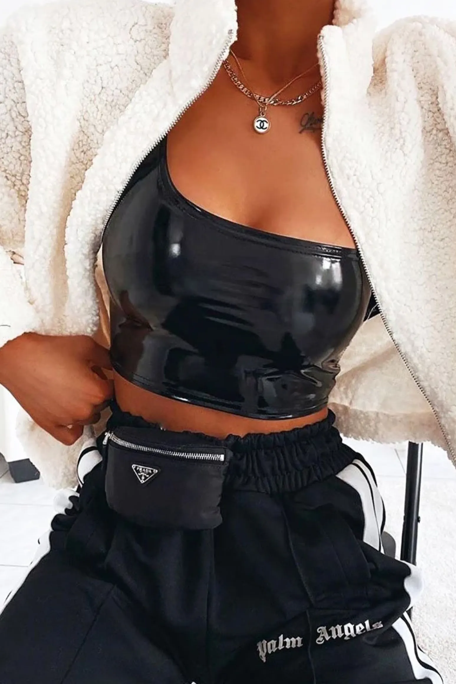 Rebellious Fashion Black PU One Shoulder Crop Top - Sury