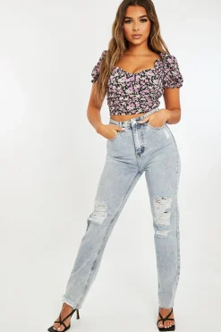 Rebellious Fashion Black Purple Floral Corset Crop Top - Ferne