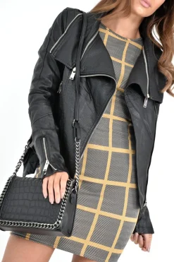 Rebellious Fashion Black PU Textured Zip Detail Biker Jacket - Indica