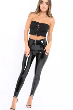 Rebellious Fashion Black PU Wet Look Leggings - Cara