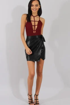 Rebellious Fashion Black PU Wrap Around Mini Skirt - Jazlyn