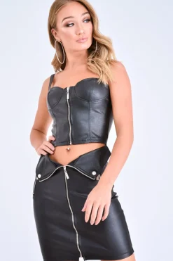Rebellious Fashion Black PU Zip Detail Biker Mini Skirt - Izora