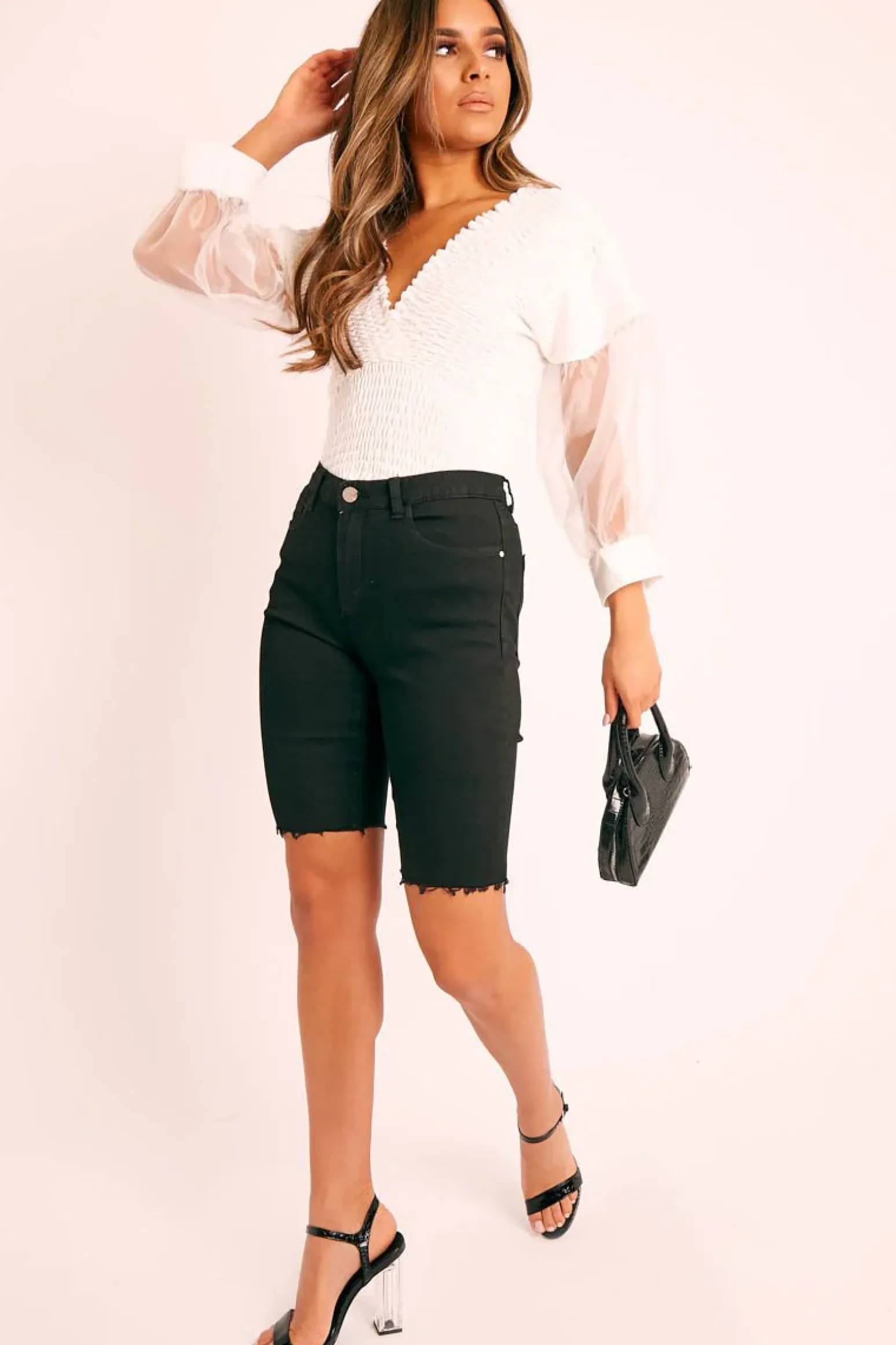 Rebellious Fashion Black Raw Hem Boyfriend Denim Shorts - Dalari