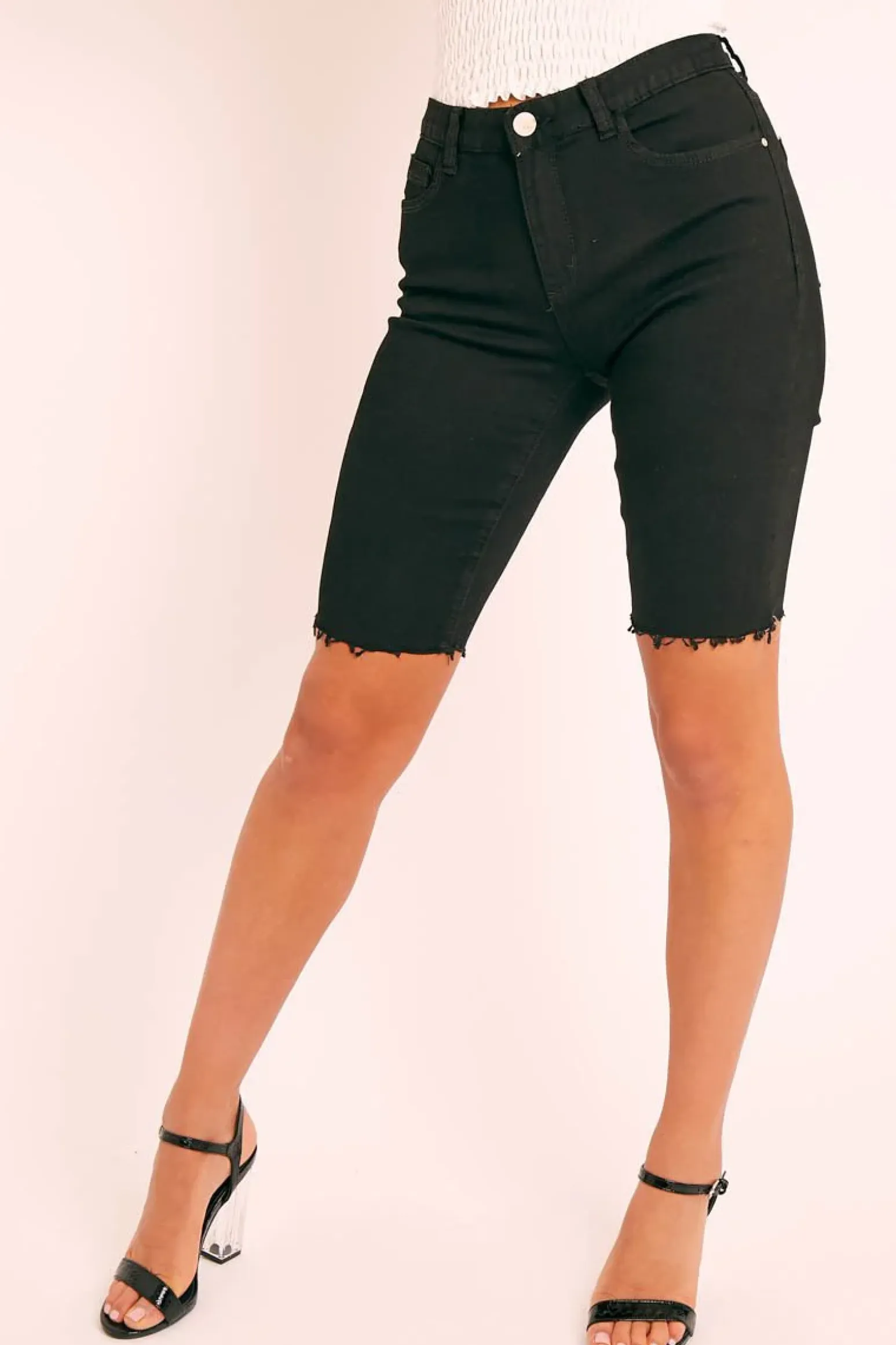 Rebellious Fashion Black Raw Hem Boyfriend Denim Shorts - Dalari
