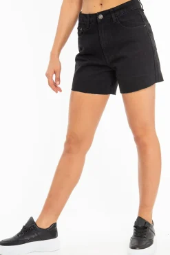 Rebellious Fashion Black Raw Hem High Waist Denim Shorts - Atlanta