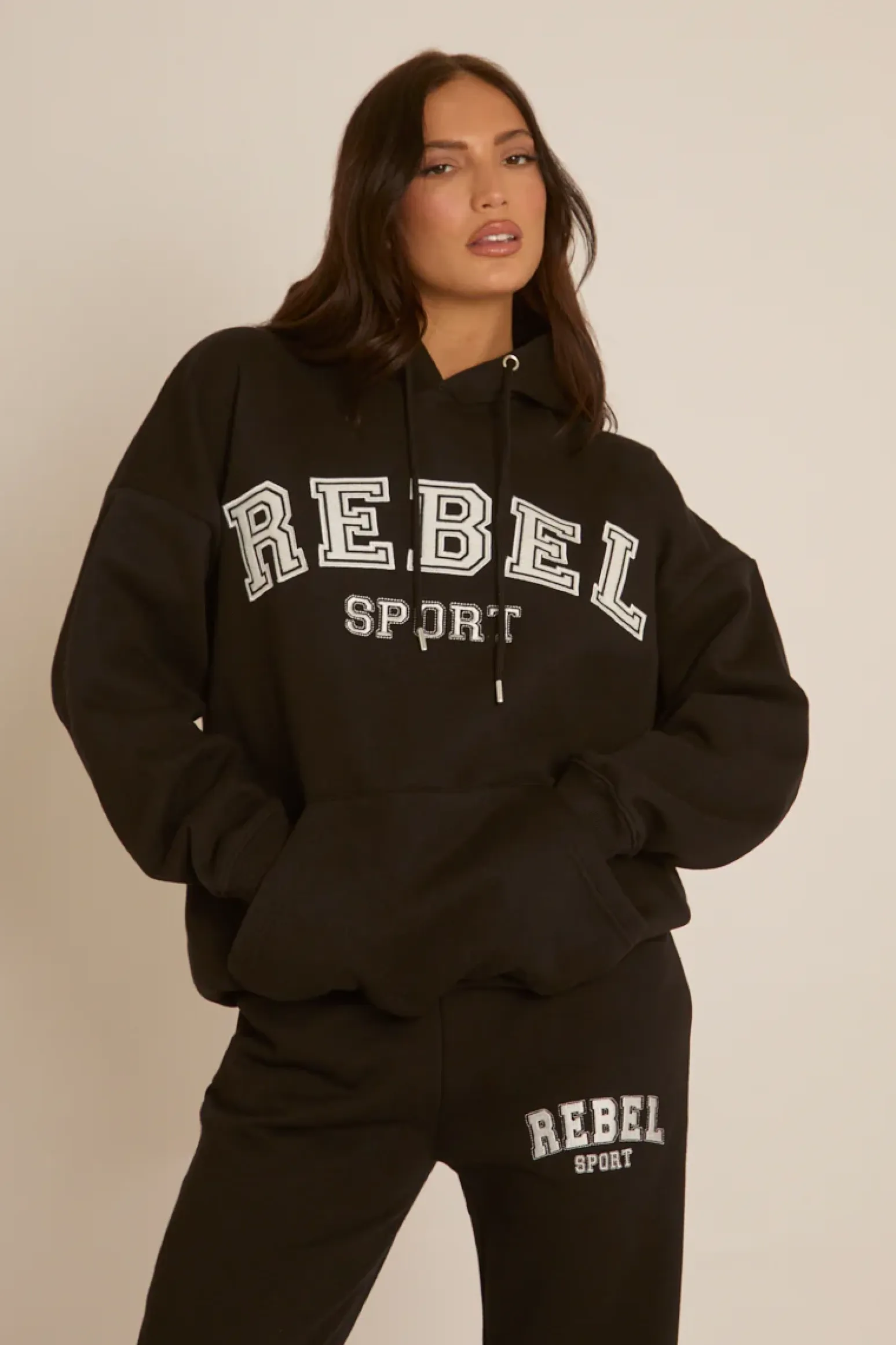 Rebellious Fashion Black Rebel Sport Wide Leg Joggers - Luciana