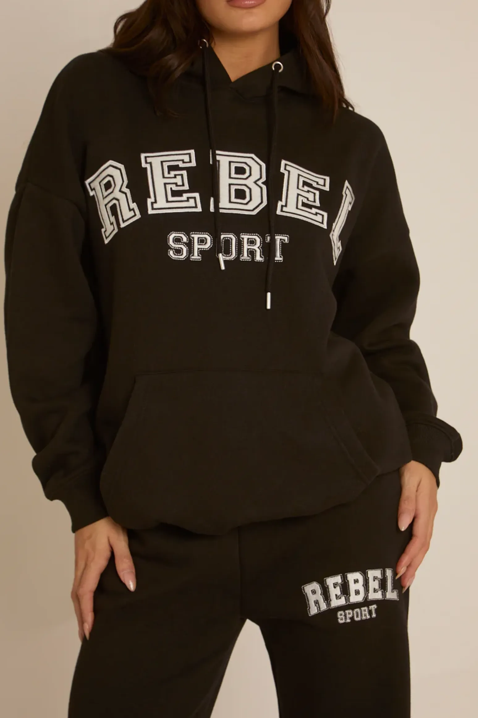 Rebellious Fashion Black Rebel Sport Wide Leg Joggers - Luciana