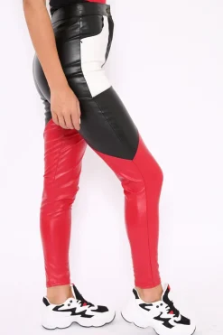 Rebellious Fashion Black Red and White Contrast Faux Leather Trousers - Pax