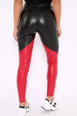 Rebellious Fashion Black Red and White Contrast Faux Leather Trousers - Pax