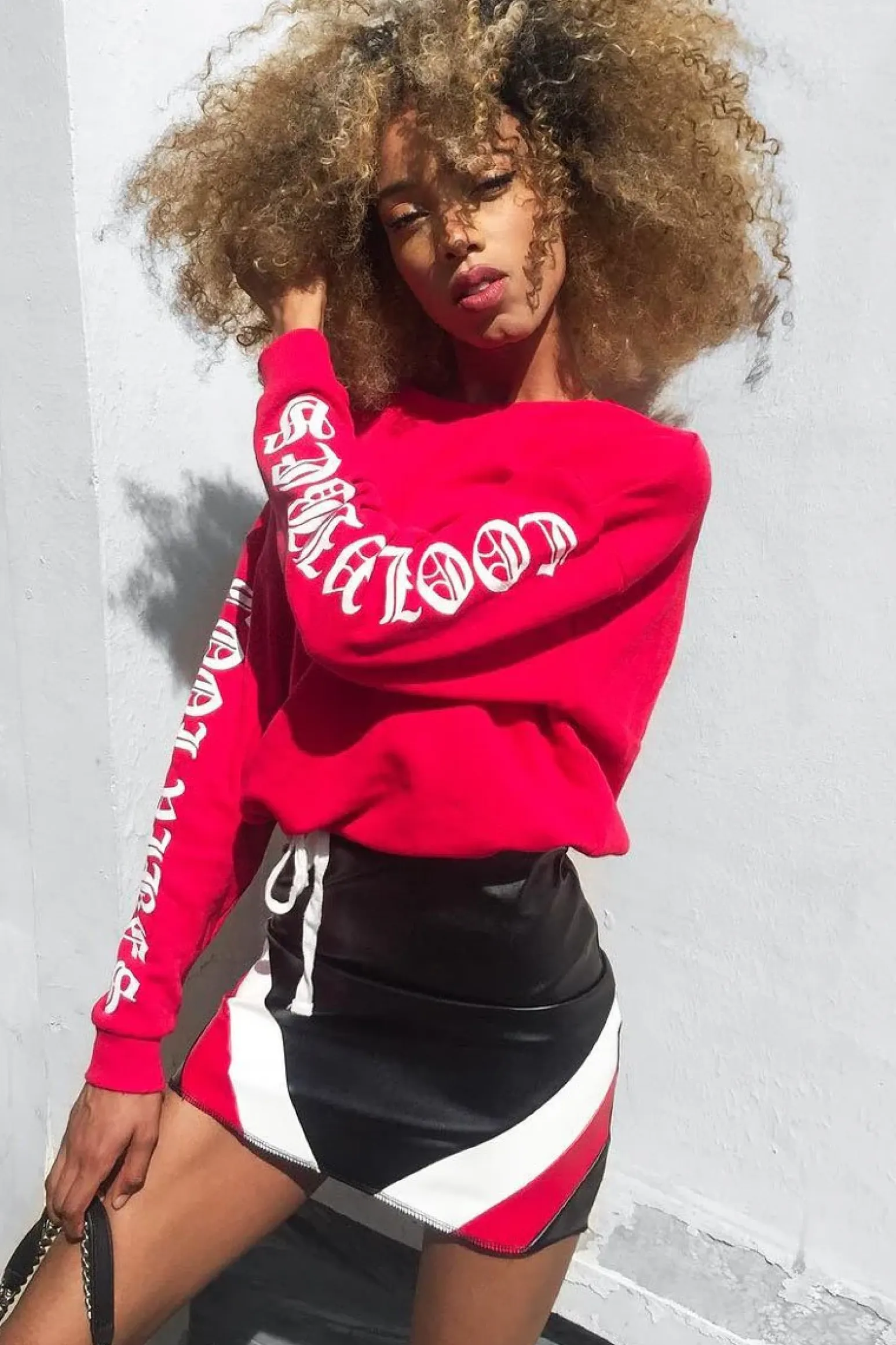 Rebellious Fashion Black Red and White PU Mini Skirt - Cady