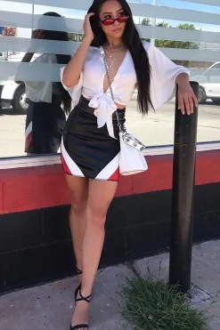 Rebellious Fashion Black Red and White PU Mini Skirt - Cady