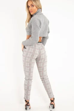 Rebellious Fashion Black Red Check Belted Skinny Trousers - Jayani