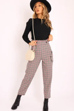 Rebellious Fashion Black Red Check Frill Detail Trousers - Bristal
