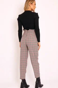 Rebellious Fashion Black Red Check Frill Detail Trousers - Bristal