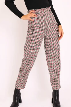 Rebellious Fashion Black Red Check Frill Detail Trousers - Bristal