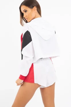 Rebellious Fashion Black Red Colour Block Hooded Jacket Shorts Tracksuit Co-ord - Jettie