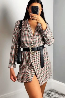 Rebellious Fashion Black Red Gingham Print Blazer - Hollie