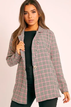 Rebellious Fashion Black Red Gingham Print Blazer - Hollie