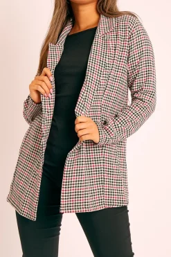 Rebellious Fashion Black Red Gingham Print Blazer - Hollie