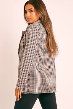 Rebellious Fashion Black Red Gingham Print Blazer - Hollie