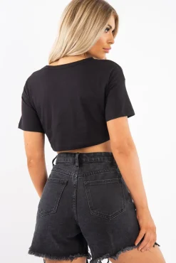Rebellious Fashion Black Red Limited Slogan Cropped T Shirt - Drew