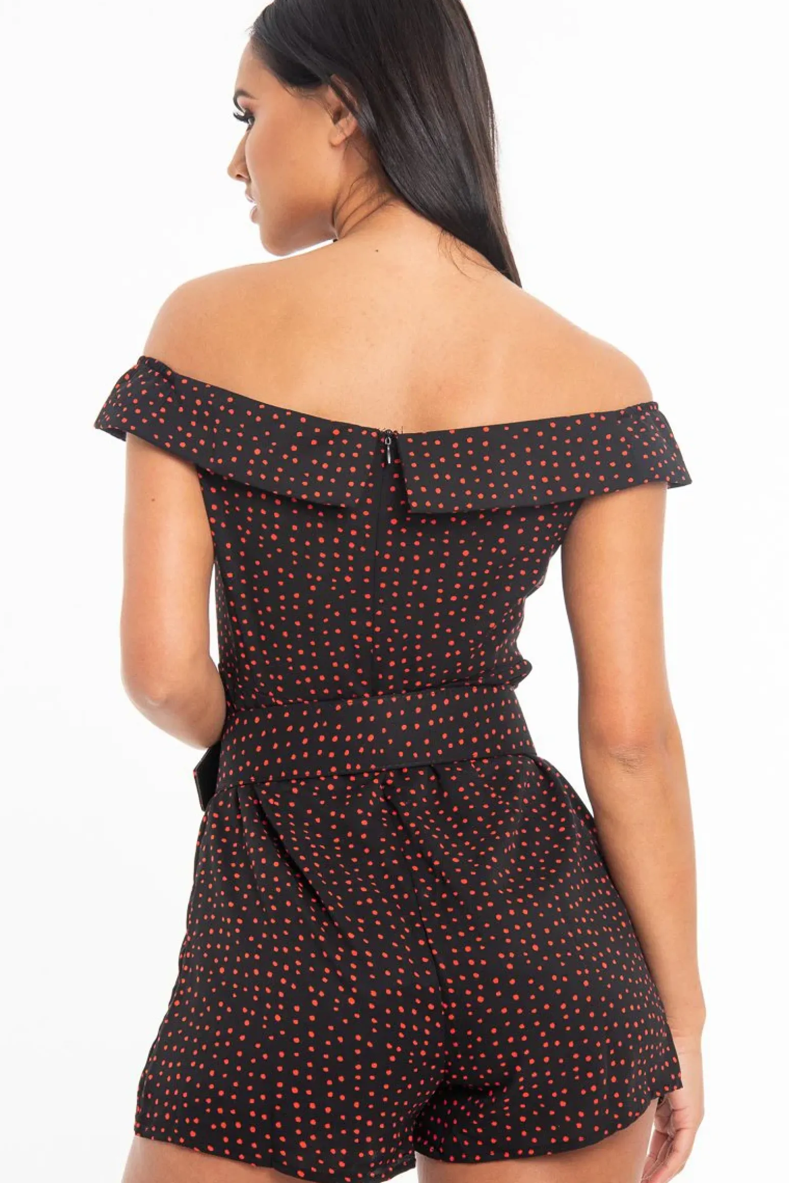 Rebellious Fashion Black Red Polka Dot Belted Wrap Playsuit - Grace