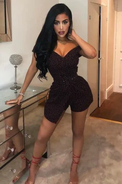 Rebellious Fashion Black Red Polka Dot Belted Wrap Playsuit - Grace