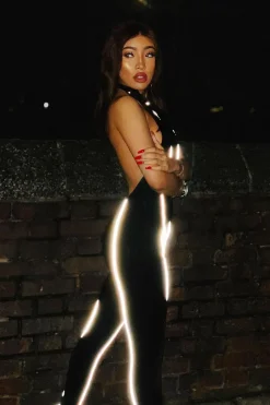 Rebellious Fashion Black Reflective Seam Zip Front Backless Jumpsuit - Raegann