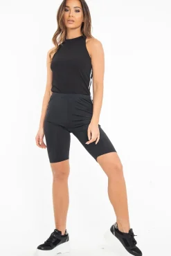 Rebellious Fashion Black Reflective Stripe Side Cycling Shorts - Betty