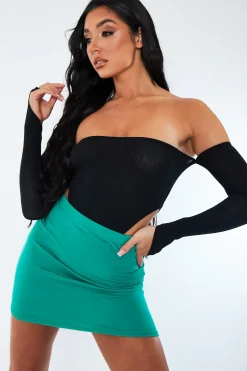 Rebellious Fashion Black Rib Bardot Bodysuit - Edith