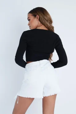 Rebellious Fashion Black Ribbed Arm Warmer Crop Top - Zylee