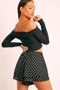 Rebellious Fashion Black Ribbed Bardot Crop Top - Daniah