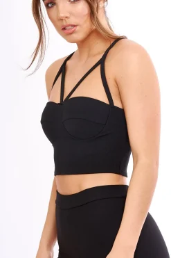 Rebellious Fashion Black Ribbed Bustier Crop Top & Shorts Co-ord Set - Olivia