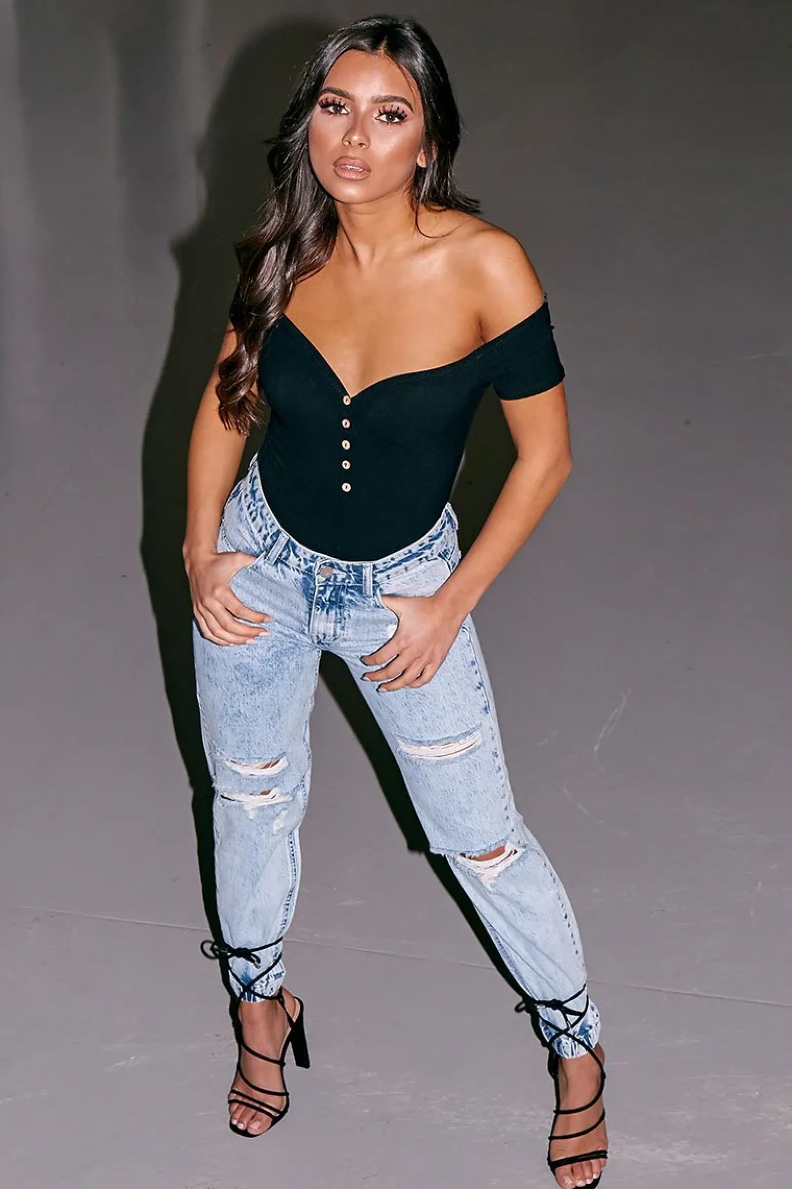 Rebellious Fashion Black Ribbed Button Front Cap Sleeve Bodysuit - Billie