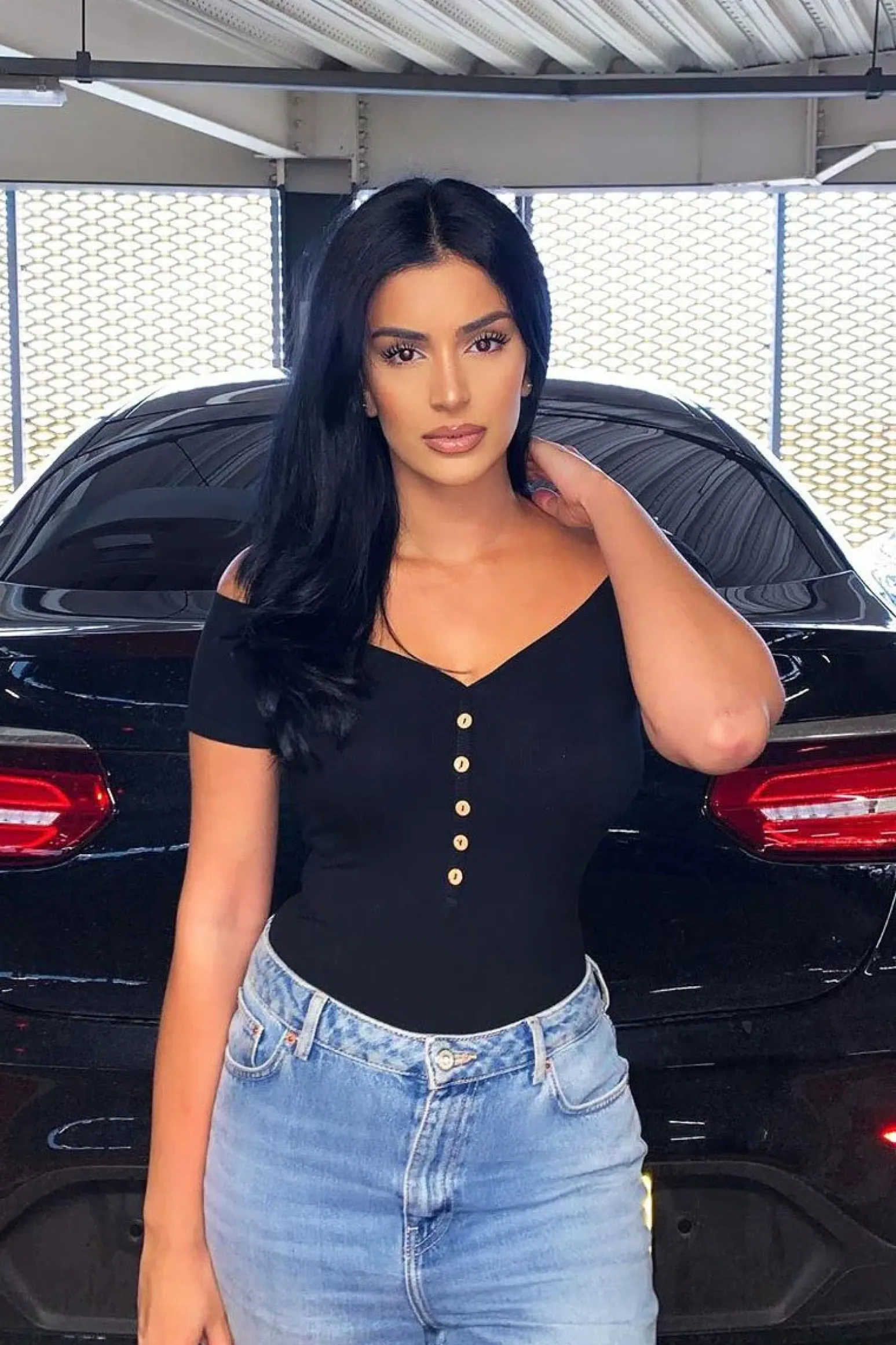 Rebellious Fashion Black Ribbed Button Front Cap Sleeve Bodysuit - Billie