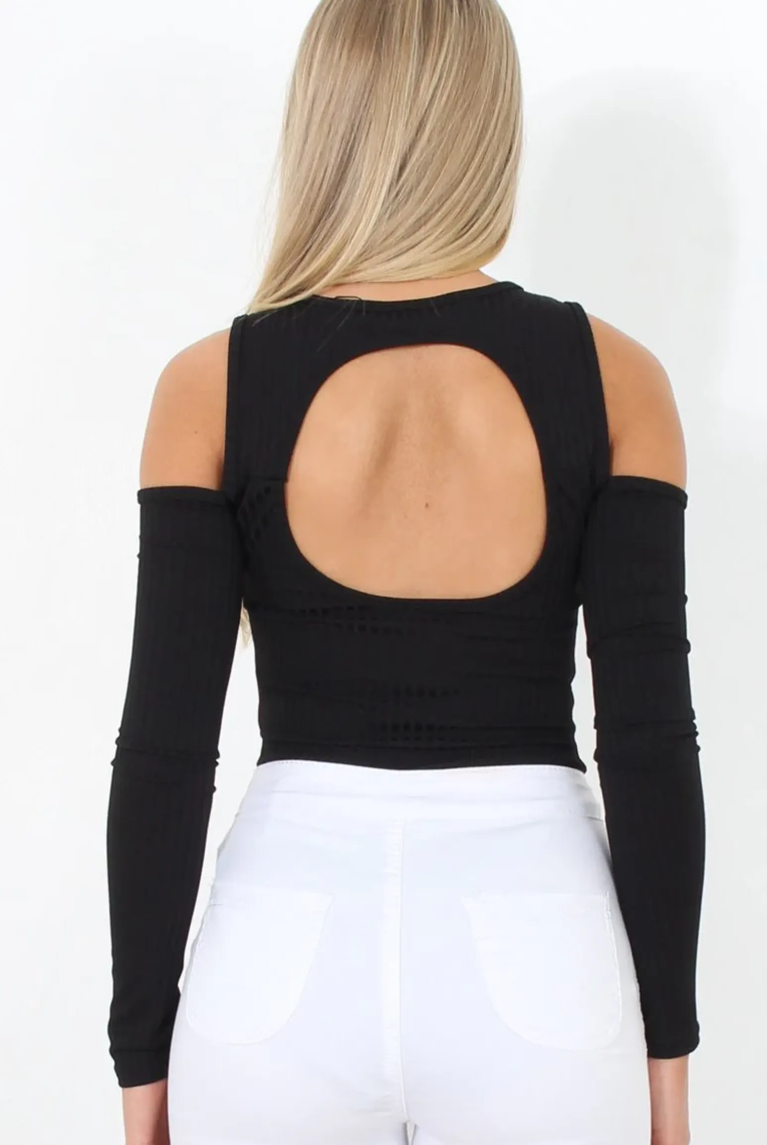 Rebellious Fashion Black Ribbed Cold Shoulder Bodysuit - Gigi