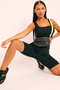 Rebellious Fashion Black Ribbed Crop Top and Cycling Shorts Co-ord - Nina