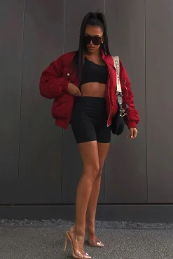 Rebellious Fashion Black Ribbed Crop Top and Cycling Shorts Co-ord - Renny