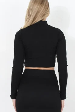 Rebellious Fashion Black Ribbed Cut Out Crop Top - Cherish